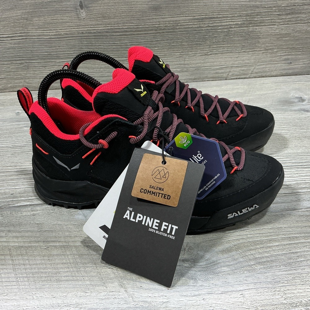 Salewa Wildfire Women Hiking Shoes 6.5 Black Fluo Coral Leather 61396-0936